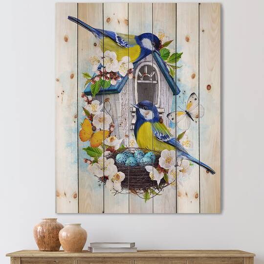 Designart - Two Tit Birds Sitting Near The Nest With Eggs I